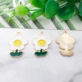Colorful enamel sunflower alloy charms with white petals and yellow smiley face design - Smiling Sunflower (14781)