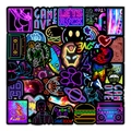 Neon graffiti stickers for laptops featuring gaming icons and colorful pop art icons - 100 Sheets Neon Style A (YYJQ100-0051)