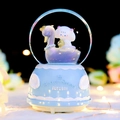 Swan crystal ball music box with polar bear and glowing LED light in blue - Medium 80 Light Snow + Light / 9052 Cute Bear Holding Star