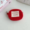 Porte-monnaie en velours côtelé rouge avec étiquette animaux et fermeture éclair - Rouge