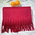 Thick red mohair scarf for women featuring long tassels and a soft fluffy texture - Burgundy
