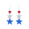 Detailed view of patriotic triple star earrings with glittery red silver and blue finish - Style 52-Red Silver Blue Triple Star Acrylic Earrings