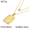 18k gold plated stainless steel square pendant necklace with letter P engraving - Letter P (KN236568-GG)