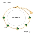 Gold stainless steel heart bracelet with five green zircon stones and adjustable chain - 16+3cm / Gold Green Heart Gemstone(NMSB-E157-2)