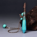 Lapis lazuli hexagonal prism pendulum necklace with bronze feather and stone bead - Antique Bronze Turquoise