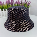 Black velvet bucket hat featuring rose gold sequin grid pattern and chic geometric design - M (56-58cm) / Gold