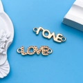 Golden love charm pendants for DIY jewelry making in polished and textured finishes - 1pc KC Gold Hollow Love Letter Connector 2-Hole 24x7mm