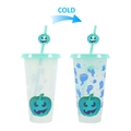Color-changing Halloween pumpkin straw cup showing blue ghost pattern when cold - 24oz / Single Blue (Includes Straw Topper)