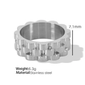 Gold plated watch strap pattern stainless steel ring with 7.1mm width and 6.3g weight - US Size 8 / Watch Strap Texture Double Row Ring (JZ23) / Silver
