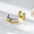 S925 Sterling Silber Quadratische Huggie Creolen in Gold-Silber Bi-Color mit Zirkon - 925 Silber Creolen / 18K Gold