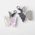 Detail of pink resin butterfly charms with silver metal base for DIY jewelry making - Silver Pink