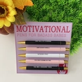 5-pack motivational pens in black, pink, and white with golden clips and bold slogans - Motivational (Sarcastic)