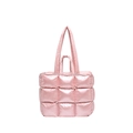 Bolso tote acolchado rosa claro metalizado con asas dobles y diseño de cuadros grandes - Rosa