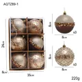 Set van 6 kerstballen van 8cm in koffie en beige met glitters en kralen - Champagne en Koffie Set (6 Stuks/Doos)
