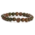 Vista dettagliata del bracciale di perle in pietra Unakite naturale con venature - Unakite