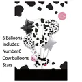 6pcs cow print number 0 balloon set with cow head and stars for kids birthday party decor - Number 0