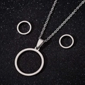 Geometrisches hohles Kreis-Schmuckset aus Edelstahl mit Halskette und Ohrringen auf Schwarz - 043 Stahl Rund