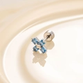 Silver cross screw earring with blue square zircon on a minimalist beige background - Light Sea Blue (A164--3# Single Piece)