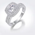 Elegant S925 silver moissanite ring with a brilliant round cut double halo design - R13362 Double Halo Style