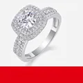 Elegant S925 silver moissanite ring with a brilliant round cut double halo design - R13362 Double Halo Style