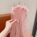 Pink princess crown headband with lace veil and sparkling crystal embellishments - Pink Princess Crown Headband