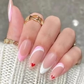 Uñas postizas degradado francés con detalles de corazones rojos forma almendra - Forma de Almendra de Corazón Rojo Francés (Tipo Pegamento) (Y-228)