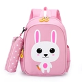 Pink kids backpack with cartoon rabbit print and matching star pencil case - Light Pink Rabbit