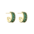 Pendientes en forma de C dorados con circonitas verdes y elegante diseño de abanico - Verde