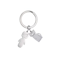 Cute boy and cat cartoon pendants on a polished stainless steel keychain ring - 1 Cat 1 Boy / Silver