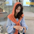 Chic orange knitted hooded scarf and long warm shawl wrap for women in autumn and winter - Melon Pink