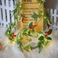 Warm LED pine needle garland with red berries on white fence for Christmas decor - Garland + 2m 40 LEDs