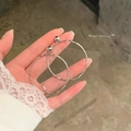 Retro silver large metal hoop earrings with ball detail for women in sleek finish - A2637 Silver
