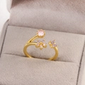 Adjustable gold flower ring with sparkling pink and purple cubic zirconia stones - Gold / Triple Flower Style (Style 2)