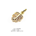 Golden leaf pendant with clear zircon inlay on copper base, size 9x13x2mm, 0.64g weight - 13-Zircon Leaf