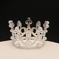 Silver alloy mini crown cake topper with pearls and heart patterns on cream surface - Mini No Rhinestone Silver