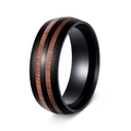 Herrenring aus mattschwarzem Edelstahl mit doppelter Holzeinlage im Design - US 8 / Schwarz