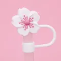 Pink and white cherry blossom silicone straw topper compatible with 10mm cups - White Pink Begonia / 10mm