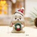 Miniature Christmas rabbit figurine with red hat and green wreath, 5cm resin holiday decor - Christmas Rabbit Style(24958)