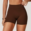 Short de yoga marron foncé à taille haute avec coupe gainante et ceinture large - Brun Chocolat