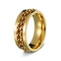 Gold plated stainless steel fidget ring with rotatable chain inlay for men - Gold + Gold