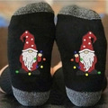 Mid-calf cotton socks in black with grey accents featuring festive Christmas gnome embroidery - One Size / Grey & Black