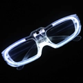 Close-up of LED glowing heart glasses showing transparent frame and internal circuitry - White