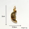 Polished gold alloy crescent moon face pendant 2cm charm for DIY jewelry bracelets - Golden Moon Face Embossed Pendant