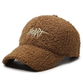 Brown faux lamb wool baseball cap featuring white HEART letter embroidery details - Deep Beige