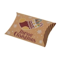 Brown kraft paper Christmas pillow candy box with festive red Merry Christmas print - Socks