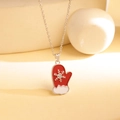 Titanium steel necklace with a red Christmas glove pendant featuring a silver snowflake - Christmas Glove Snowflake / Silver