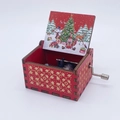 Red wooden hand-crank music box with festive Christmas illustrations and laser engraving - Christmas 38/Red/Christmas Element Engraving