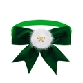 Papillon per animali in velluto verde scuro con pompon bianco e farfalla dorata - Verde