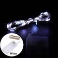 Close-up of white LED copper wire string lights with a transparent battery box unit - White Light String / White