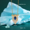 Vintage gold flag pendant necklace featuring blue rectangle gem and white diamonds - Dark Blue Shield Style